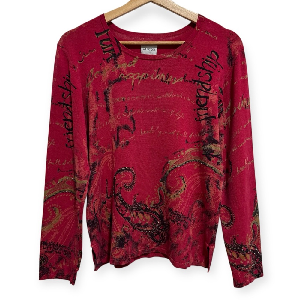 Vintage Chico’s Y2K Silk Blend Paisley Graphic Blouse Top